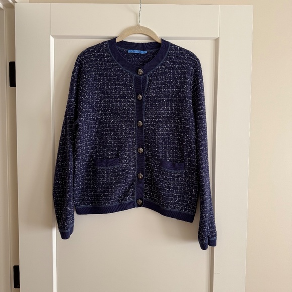 J.McLaughlin Navy Tweed Cardigan, Size L - Picture 2 of 4